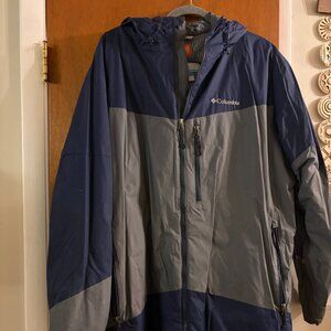 Columbia Men's insulated jacket, XXL, blue & gray w/ hood